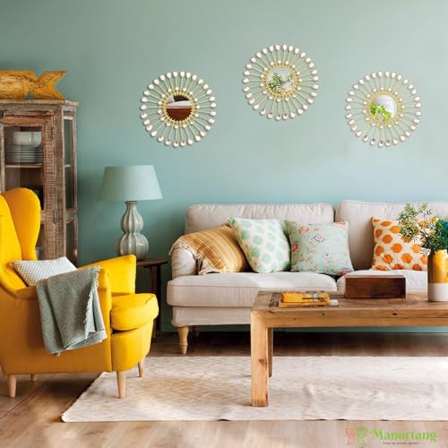 Gold Mirrors - Sunburst Valentine Wall Art, Decorative Round Mirrors for Valentine Bedroom, Living Room, Bathroom, Kitchen, Entryway, Hallway - Set of 3 - color: White, Black, Green, Orange, Purple