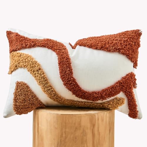 lifein 12x20 Pillow Covers-Lumbar Pillow Covers Boho Couch Pillows Embroidered Decorative Accent Pillows Mid Century Textured Pillowcases for Couch Sofa Living Room Bed Home Decor (Burnt Orange) - color: C-cr711(1 Pack Without Pillow Insert), size: 20" x