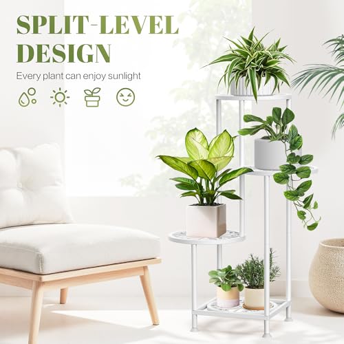 4 Tier Plant Stand Indoor Outdoor, Metal Flower Shelf Display Holder, Multiple Plants Corner Tall Flower Holders for Patio Balcony Porch Garden Living Room (White) - color: White, size: 4 Tier