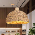 12" Boho Rattan Pendant Lights 1-Light Hand Woven Pendant Light Wicker Light Fixtures Ceiling Hanging for Kitchen Island Bedroom, Living Dining Room,Foyer