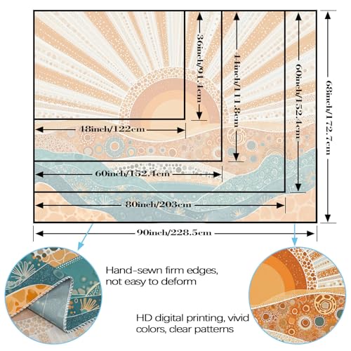 Kanuyee Boho Desert Sunrise Wall Tapestry, Abstract Pointillism Landscape Art Tapestries for Room Decor, Modern Sahara Tapestry 80"x60" - color: Ochre, size: 80"L x 60"W
