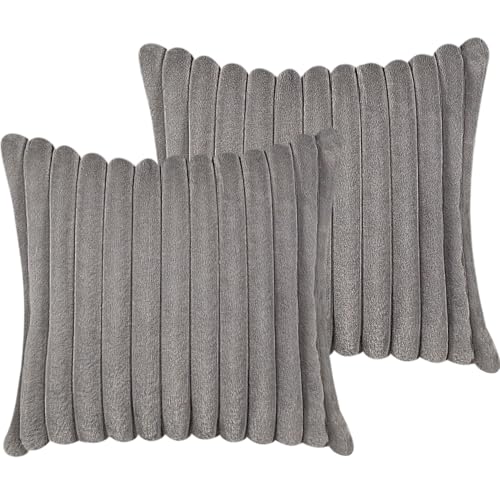 20x20 Throw Pillow Covers Set of 2, Decorative Faux Fur Covers for Bed, Couch Soft Fluffy Pillow Cover with Velvet Back for Living Room, Neutral Home Décor Accent for Sofa - Dark Gray - color: Dark Gray, size: 20" x 20" (Pack of 2)
