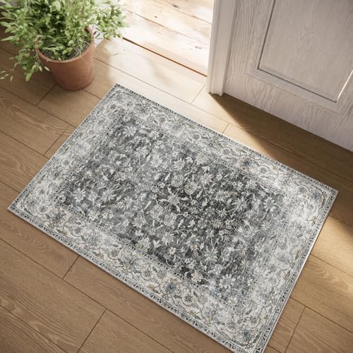 Washable Small Area Rugs for Entryway: Door Mat Indoor Entrance 2x3 Throw Rug Stain Resistant Non-Slip Low Pile Soft Carpets for Kitchen Front Door Indoor Entrance Entry Bedroom - color: Vintage Black, size: 2' x 3' (Rectangular)