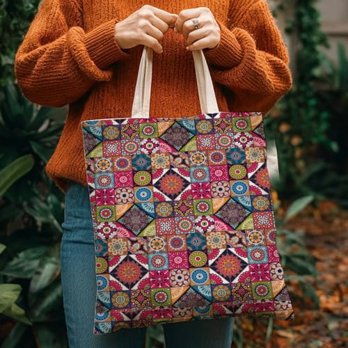 Boho Style Canvas Bag for Women Boho Fashion Tote Bag for Bohemian Lover - color: Patchworkbloom Bag