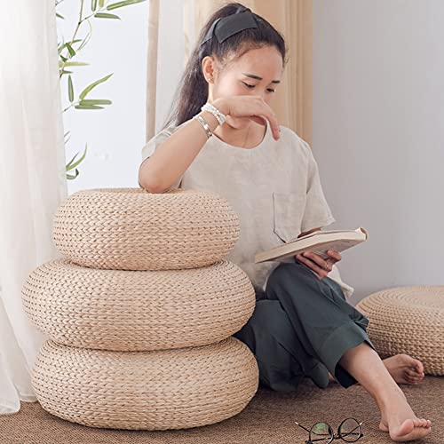 Etlegor Pouffes and Footstools, Futon Pouf Futon Cushion Stool Japanese Style Tatami Mat Cattail, Banana Leaf Hand-Woven Natural and Environmentally Friendly for B&B/Tatami/Meditation Futon - color: White-fully Woven, size: 15.8"D x 15.8"W x 6.7"H