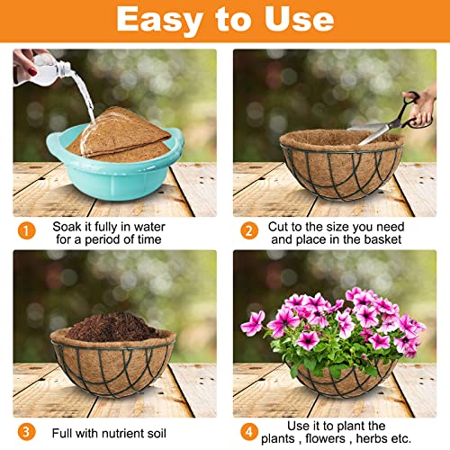 Riare 4 Pack 12 Inch Round Coco Liners Replacement, 100% Natural Coconut Coir Liners for Hanging Baskets, Garden Flower Vegetables Planter Pot, Window Box, Fence, Decks - size: 12inch