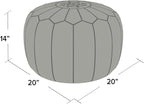 Stuffed Round Design Moroccan Leather Pouf Ottoman, Handmade, Pre-Filled, 100% Genuine Leather, 13” Height x 20” Diameter, Footstool & Living Room Décor (Turquoise)