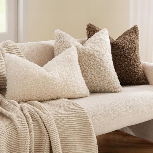 MIULEE Pack of 2 Faux Fur Chestnut Throw Pillow Covers 18x18 Inch Boucle Decorative Sherpa Pillow Covers Fuzzy Accent Soft Sheepskin Fleece for Boho Home Decor Sofa Living Room Couch Bed - color: Chestnut, size: 18" x 18" (Pack of 2)