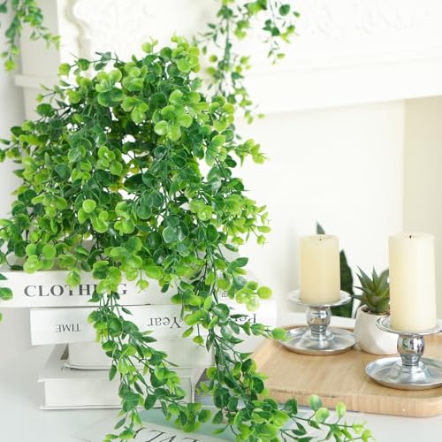 Artificial Hanging Plants 18 Pcs Fake Hanging Plant Faux Hanging Eucalyptus Plants UV Resistant Plastic Plants for Indoor Outdoor Room Wall Wedding Patio Porch Decor - color: Green