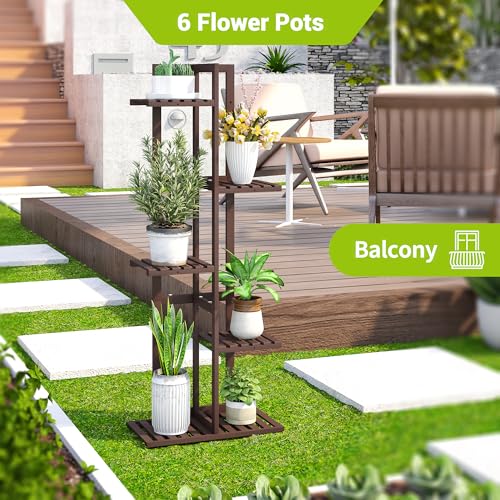 BMOSU Bamboo Plant Stand for Indoor Outdoor Plants Corner Tall Plant Shelf 6 Potted Holder Shelf Plant Rack Holder Display Rack(Brown) - color: Brown