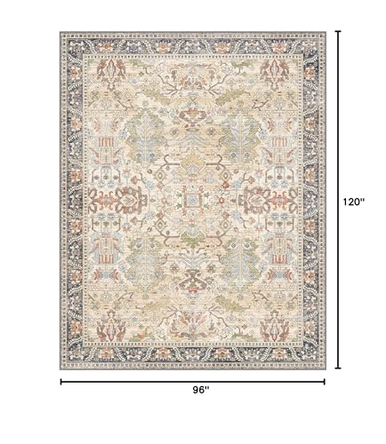 Bavni Washable Area Rugs 8'x10' Clearance for Living Room Boho Tumble Vintage Large Carpet Farmhouse Non Slip Thin Distressed Rug for Bedroom Dinning Room, Ivory Beige Blue Multi - color: Ivory/Teal, size: 8' x 10' (Rectangular)