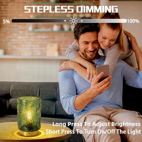Rechargeable Battery Powered Lamp, Cordless Emergency Lamps for Power Outage, Decorative Small Accent Lamps for Entryway/Stairway/Bathroom/Corner, Dimmable Glass Battery Operated Table Lamp Indoor - color: Green, size: Mini