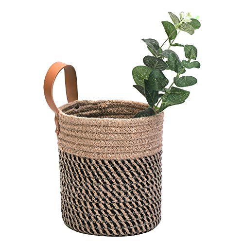 Wall Hanging Storage Baskets - Small Cotton Rope Woven Closet Storage Bins-Shelf Basket Organizer for Plants, Towels,Toys - 6.3" x 7" (Jute) - color: Jute
