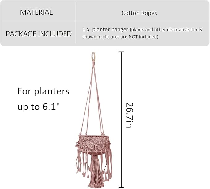 Macrame Plant Hangers with Tassels Indoor Hanging Planters Basket Handmade Cotton Rope Flower Pots Holder Stand Boho Home Decor Outdoor Decorations Round Pink