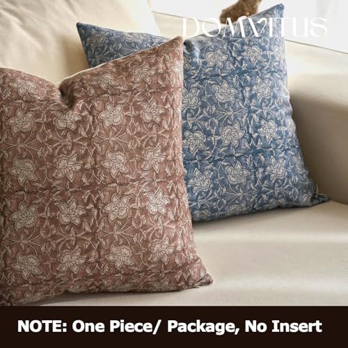 DOMVITUS Floral Pillow Covers 24x24 Throw Pillow Covers Block Print Vintage Decorative Neutral Pillow Cover for Couch Bed Living Room Brown 1PC - color: Brown, size: 24" x 24" (Pack of 1)