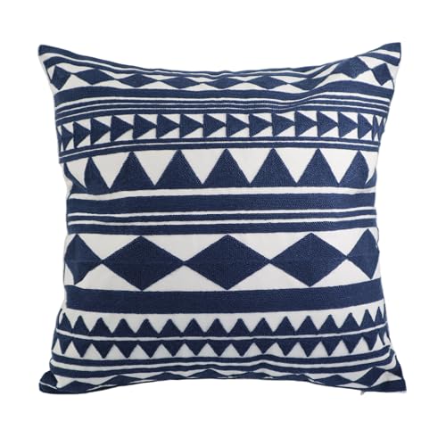 Embroidery Throw Pillow Cover 18x18 Home Décor Navy Blue Geometric Cushion Cover Diamond Triangle Pillow Case Floor Pillow Cover for Couch Sofa Chair 100% Cotton 45x45cm, 1 Piece - color: Navy Blue Geometric Diamonds