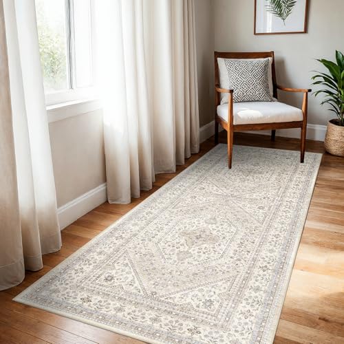 3x6 Runner Rug for Hallway Washable: Non Slip Kitchen Rugs with Rubber Backing Soft Waterproof Wide Mats Stain Resistant Low Pile Carpet for Entryway Bedroom Bathroom Laundry Home Decor Beige/Gray - color: Beige/Gray, size: 3' x 6' (Rectangular)