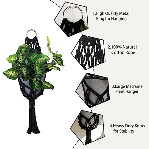 Artilady 2 Pack Black Macrame Plant Hanger Indoor - Large Hanging Planters for Wall Plants Holder Short Hademade Boho Farmhouse Rustic Home Decor (Black Plant Hanger-2pcs) - color: Black Plant Hanger-2pcs