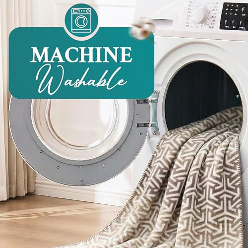 Arconiz Scotch Throw Blanket 50''x60'', Taupe Ivory Geometric Textured Woven Cotton Blend Throw for Couch Sofa Bed, Soft Lightweight All Season Decorative Blanket for Modern Home Decor - color: Taupe Ivory Geometric