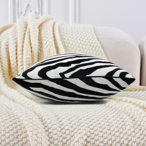 Mantle & Mason Modern Minimalist Lumbar Throw Pillow Cover 12x20 Set of 2 Decorative Couch Pillow Case Sofa Bed Chair Living Room Chenille Jacquard Zebra Print Home Decor Pillowcase Black White - color: Zebra Black White, size: 20" x 12" (Pack of 2)