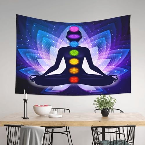 RTAFGU Chakra Meditation Tapestry, Chakra Meditation Lotus Flower, Yoga Spiritual Energy Art Tapestries Aesthetic Wall Hanging for Bedroom Living Room,Dorm Party Home Decoration 60" L x 51" W - color: Chakra Meditation_1501, size: 60"L x 51"W