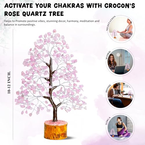 Crocon® Rose Quartz Crystals Tree, Birthday Gifts for Women, Mom, Sister & Girlfriend | Pink Room Decor Healing Crystals | House Warming Gifts Unique Spiritual Present Idea for Woman & Men Decoration - color: 002 Aa Rose Quartz (Sliver Wire)