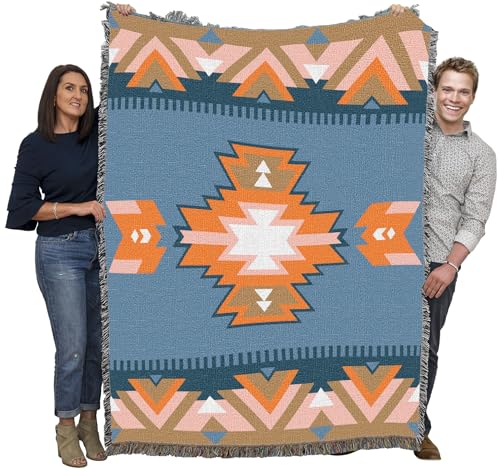 Pure Country Weavers Sunset Canyon - Western Tapestry Throw Blanket Woven from Cotton - Made in The USA (72x54) - color: Blue Jean
