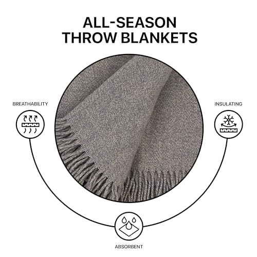 Merino Wool Throw Blanket, Indoor & Outdoor Blankets and Throws, Soft Blanket with Fringes, 65"x79" (170 x 200 cm) - color: Steel Gray, size: Queen (U.K. Standard)