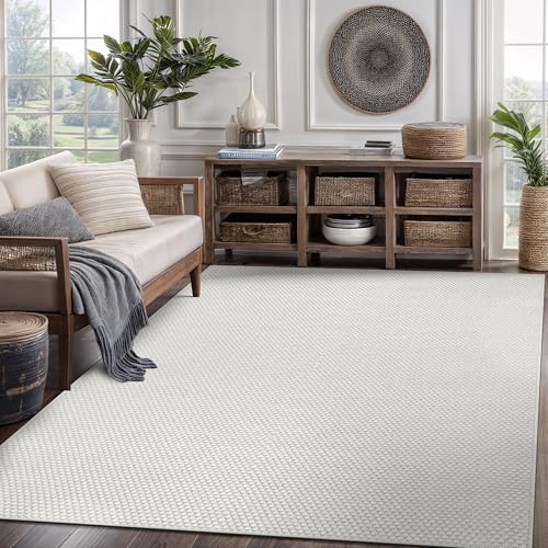CAMILSON Easy Jute Rug 8x10, Indoor Outdoor Off-White Farmhouse Area Rugs for Living Room Patio and Kitchen Rug, Solid Woven Design, Easy-Cleaning, Non Slip Washable Outside Carpet Alfombras (8 x 10)