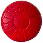 Stuffed Round Design Moroccan Leather Pouf Ottoman, Handmade, Pre-Filled, 100% Genuine Leather, 13” Height x 20” Diameter, Footstool & Living Room Décor (Red)