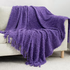 Winter Knit Throw Blanket Fluffy Fuzzy Soft Lightweight Cozy Farmhouse Tassels Chunky Knitted Throws for Couch Sofa Bed (Purple, 60"x80") - color: Purple, size: 60"x80"