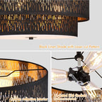 Modern Black Linen Drum Semi Flush Mount Ceiling Light with Pierced Design, Perfect Lighting Fixture for Bedroom, Dining Room, Kitchen, Living Room, or Hallway Chandelier Lamp - color: Black