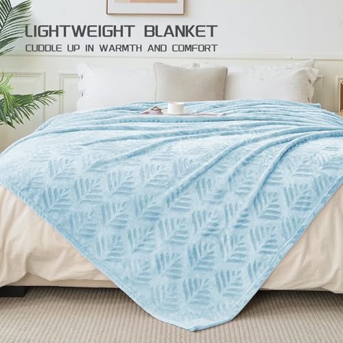 Exclusivo Mezcla Fleece Throw Blanket for Couch, Super Soft and Cozy Blankets All Season Use, Leaves Pattern, Plush Fuzzy Lightweight, Ice Blue, 50x60 Inch - color: Ice Blue, size: Throw(50"x60")