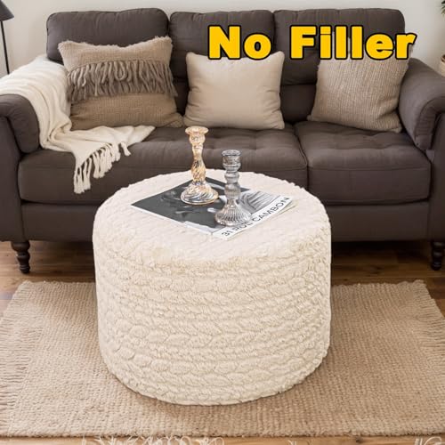 Asuprui 20x14 Inch Unstuffed Ottoman Pouf Cover – Lightweight Foot Rest, Floor Bean Bag Chair, Storage Pouf for Living Room, Bedroom & Balcony (Filler Not Included) (Cream) - color: Cream