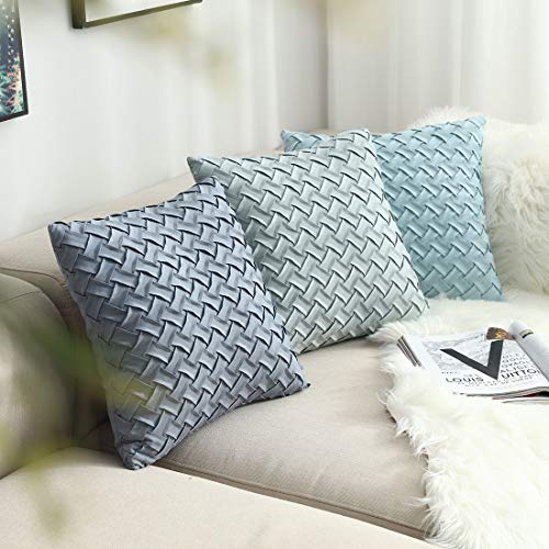 vctops Boho Basket Weave Pattern Decorative Throw Pillow Cover Super Soft Suede Solid Square Accent Cushion Case for Couch Sofa Car (Grey Blue,18"x18") - color: Grey Blue, size: 18" x 18" (Pack of 1)