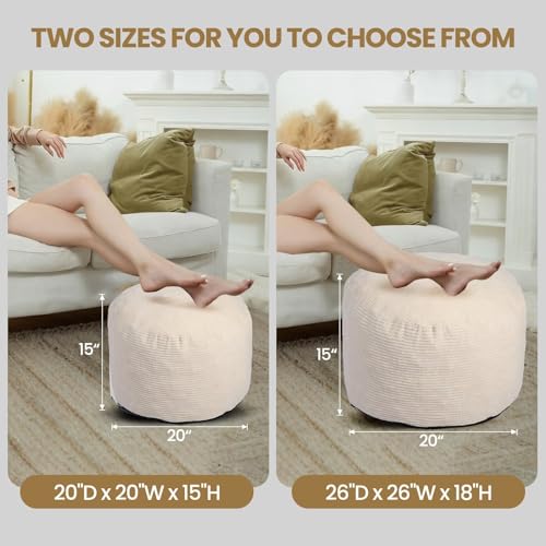 Round Pouf Ottoman Foot Rest with Foam Chunk Filling, Corduroy Ottomans for Living Room Floor Poufs (26"x18",Beige) - color: A-beige, size: 26"D x 26"W x 18"H