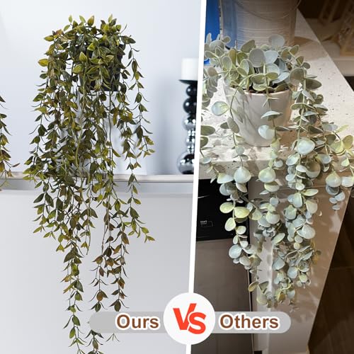Artificial Hanging Plant 2 Pcs Faux Plant Ivy Vine Faux Eucalyptus Vines Fake Potted Greenery for Wall Living Room Home Shelf Office Bathroom Outdoor Indoor Decor (Type 3) - color: Type 3