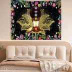 Ine Ive African Chakra Tapestry African American Woman Zen Meditation Poster Starry Sky Flower Garden Inspirational Afro Yoga Wall Art Tapestry for Bedroom Dorm Decor (60x51 inch) - size: 60"L x 51"W
