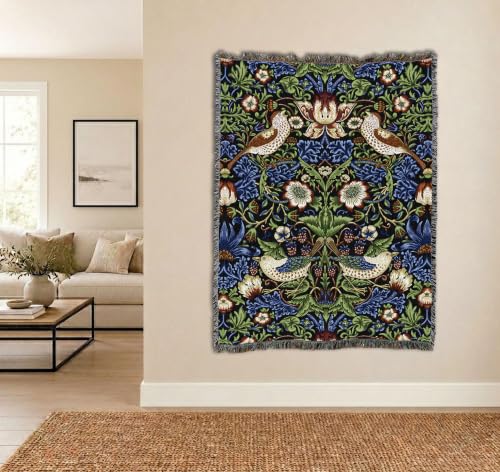 Pure Country Weavers William Morris Strawberry Thief Blanket - Arts & Crafts - Gift Tapestry Throw Woven from Cotton - Made in the USA (72x54) - color: Original, size: Large
