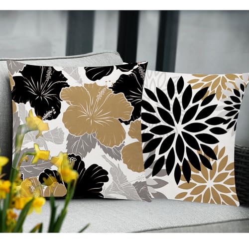 COMMINY Brown Black Pillow Covers 16x16 Set of 6, Daisy Flower Throw Pillow Cover Case Rustic Square Cushion Cover for Sofa Bedroom Living Room Farmhouse Home Decor - color: Brown Black Grey, size: 16" x 16" (Pack of 6)