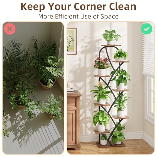 Indoor Plant Stand with Grow Lights, 8 Tiered, 59.5" Tall | Plant Shelf, Flower Holder, Heavy Duty Anti-rust Iron Pipes, Water-resistant & Anti-corrosive Wood, Auto Timer