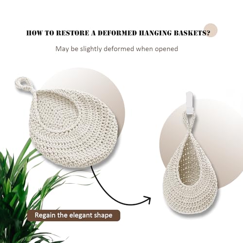 Boho Decor Hanging Fruit Baskets for Kitchen, 3 Pack Handwoven Teardrop Wall Hanging Baskets with Hooks, Storage for Fruits, Onions, Vegetables & Potatoes, 3 Sizes for Home, White - color: Large-White