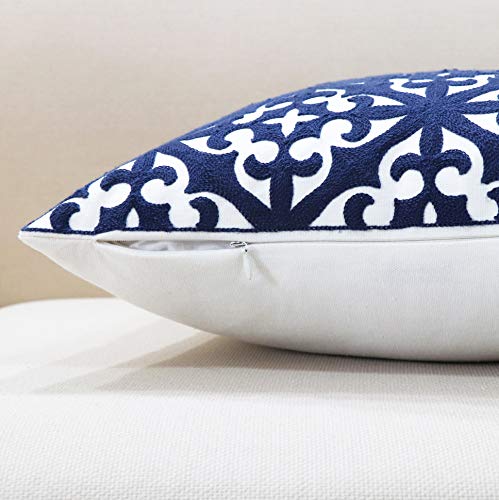 Slow Cow Canvas Embroidery Decorative Throw Pillow Cover Navy Blue Cushion Cover for Living Room 18 x18 Inches - color: Navy White, size: 18" x 18" (Pack of 1)
