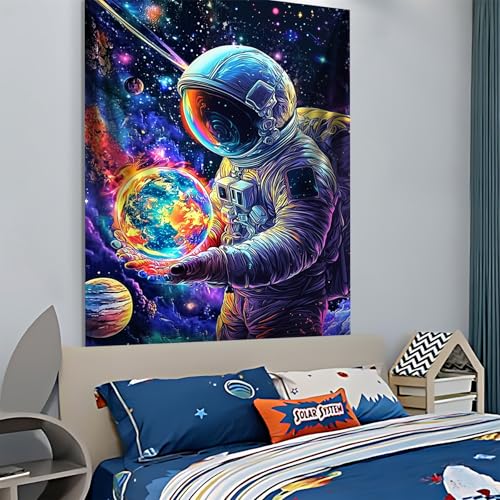 NYZE Astronaut Space Tapestry for Bedroom, Glow in the Dark Room Decor Wall Tapestries, Cool Galaxy Planet Wall Hanging, Wall Hanging for Men Guys Gamer Room Dorm Living Room 60x80 in - color: A-Astronaut, size: 60"L x 80"W