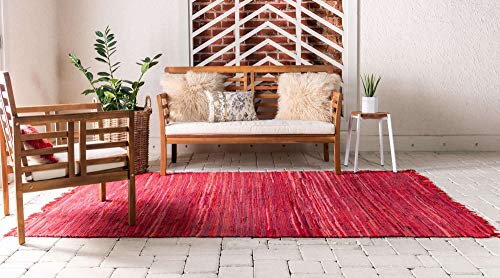 Unique Loom Chindi Cotton Collection Soft Hand Woven Natural Fiber Striped Area Rug, 2 ft 2 in x 3 ft, Red/Purple - color: Red/Purple, size: 2'2" x 3' (Rectangular)