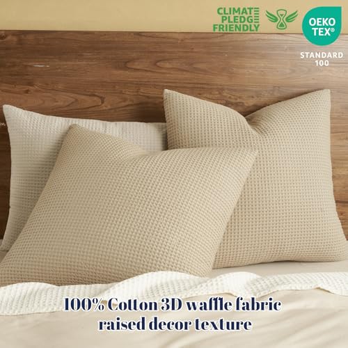 PHF 100% Cotton Waffle Weave Throw Pillow Cover, 24" x 24", No Filling, 2 Pack Elegant Home Decorative Square Throw Pillow Covers for Bed Couch Sofa, Khaki - color: Khaki, size: 24" X 24" (Pack of 2)