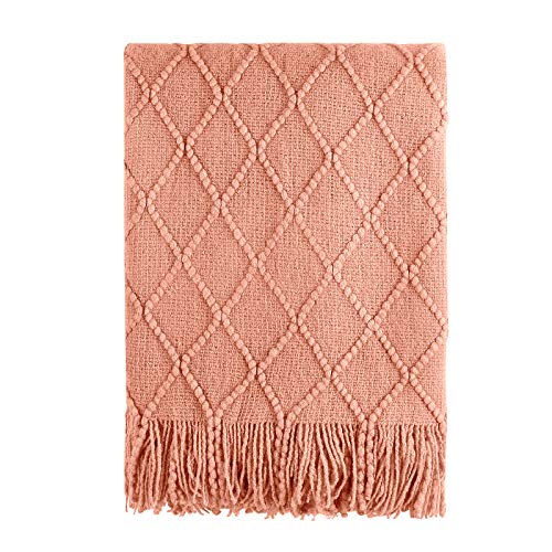 BOURINA Orange Throw Blanket 60x80 Inches Throw Textured Solid Soft Sofa Throw Couch Knitted Decorative Blanket - color: Coral, size: 60"x80"