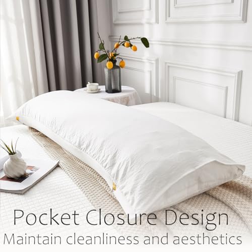 Move Over Body Pillow Cover, White Flower Embroidery, Soft Washed Microfiber, Pocket Closure, 20x54 inches - color: White-01, size: Body, 20" x 54" (Pack of 1)