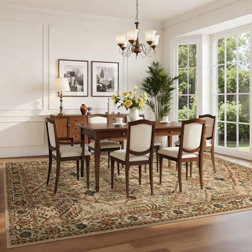 Joydeco 6x9 Area Rugs for Living Room Vintage, Tan | Non Slip Machine Washable Low Pile for Bedroom Dining Room Home Office Pet & Child Friendly - color: Tan, size: 6' x 9' (Rectangular)