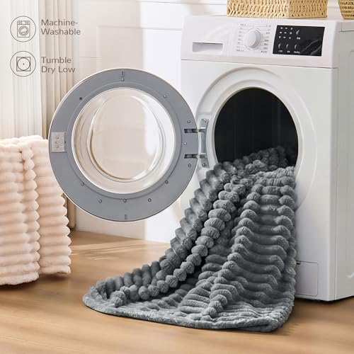 Gray Striped Throw Blanket, 330GSM Soft Plush Fleece Blanket for Couch Sofa Travel, Decorative Cozy Giftable Home Blanket, 50x60 Inches - color: Grey, size: Throw(50"x60")